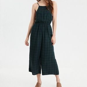AE Green Plaid Wide Leg Jumpsuit, Size XS